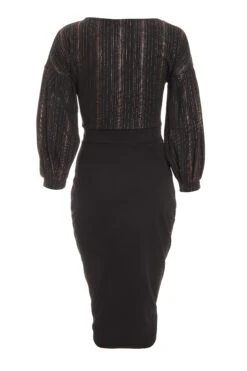 Black Shimmer Wrap Bodycon Midi Dress -Glamourista 00100036175 ZB