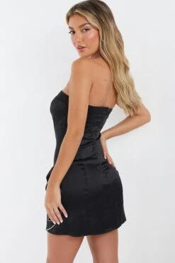 Black Satin Bow Mini Dress -Glamourista 00100036179 XB