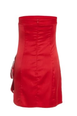 Red Satin Bow Mini Dress -Glamourista 00100036180 ZB