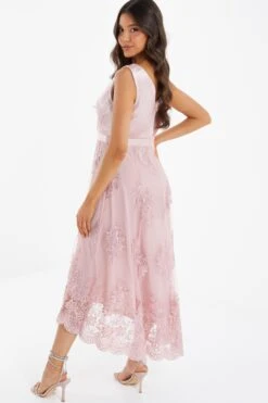 Pink Embroidered Dip Hem Dress -Glamourista 00100036181 XB