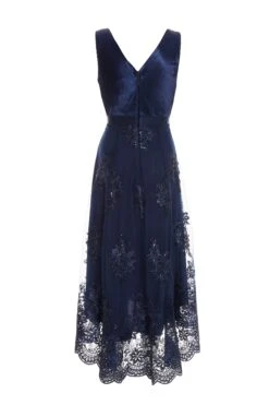 Navy Embroidered Dip Hem Dress -Glamourista 00100036183 ZB