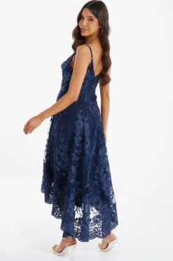 Navy Lace Dip Hem Strappy Midi Dress 8 Navy Lace Dip Hem Strappy Midi Dress -Glamourista 00100036185 XB
