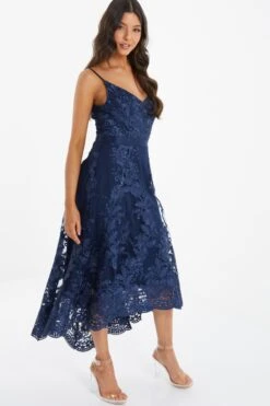 Navy Lace Dip Hem Strappy Midi Dress 9 Navy Lace Dip Hem Strappy Midi Dress -Glamourista 00100036185 XS