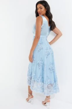 Blue Embroidered Dip Hem Dress -Glamourista 00100036187 XB