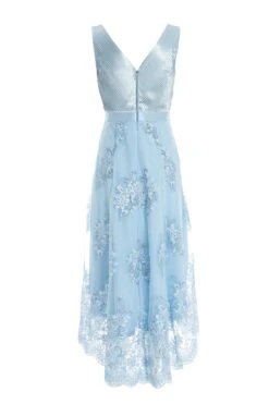 Blue Embroidered Dip Hem Dress -Glamourista 00100036187 ZB