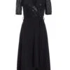 Black Sequin Wrap Dip Hem Midi Dress