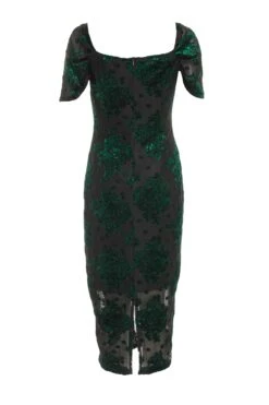 Bottle Green Velvet Floral Midi Dress 10 Bottle Green Velvet Floral Midi Dress -Glamourista 00100036201 ZB