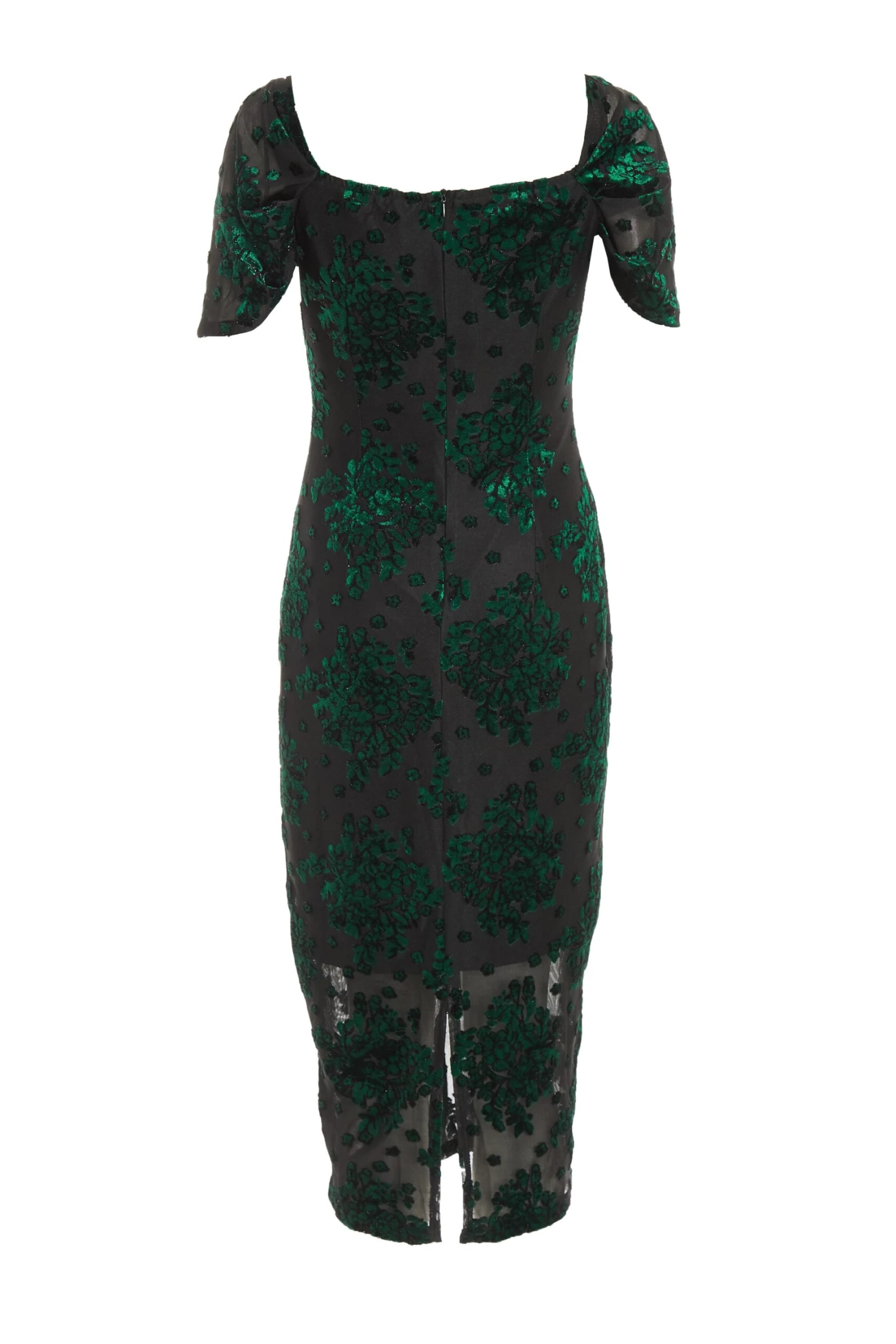 Bottle Green Velvet Floral Midi Dress 5 Bottle Green Velvet Floral Midi Dress - Image 5
