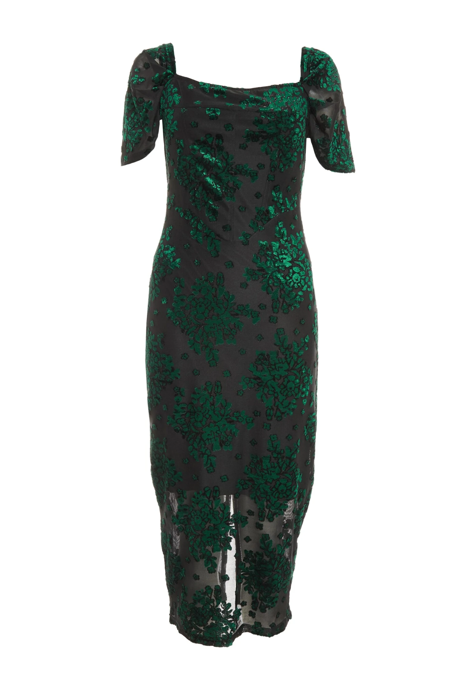Bottle Green Velvet Floral Midi Dress 1 Bottle Green Velvet Floral Midi Dress