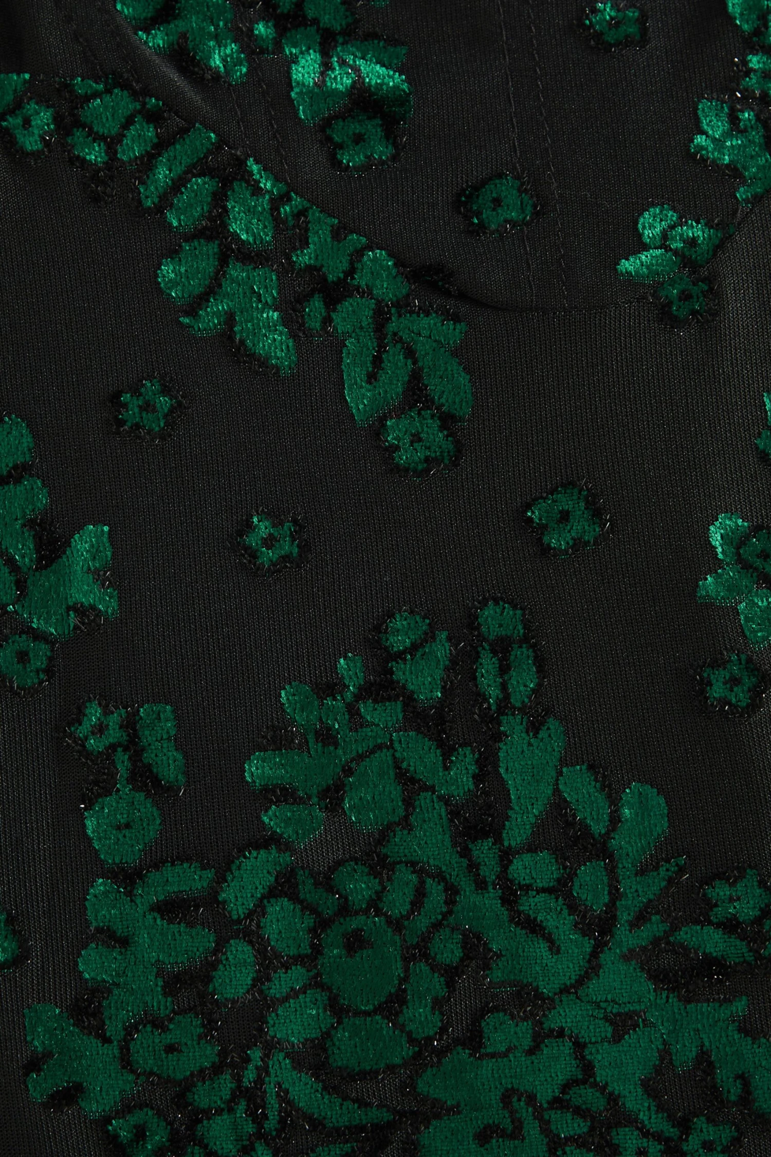 Bottle Green Velvet Floral Midi Dress 6 Bottle Green Velvet Floral Midi Dress - Image 6