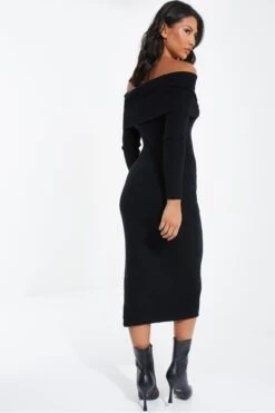 Black Ribbed Knit Bodycon Midi Dress -Glamourista 00100036207 XB