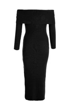 Black Ribbed Knit Bodycon Midi Dress -Glamourista 00100036207 ZB