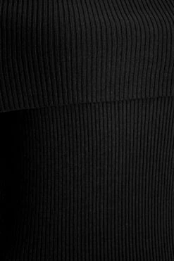 Black Ribbed Knit Bodycon Midi Dress -Glamourista 00100036207 ZS