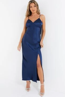 Blue Satin Bow Midaxi Dress -Glamourista 00100036242 XB
