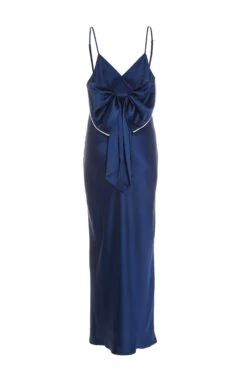 Blue Satin Bow Midaxi Dress -Glamourista 00100036242 ZB