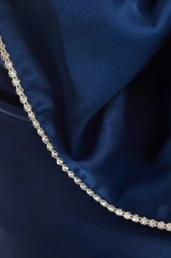 Blue Satin Bow Midaxi Dress -Glamourista 00100036242 ZS