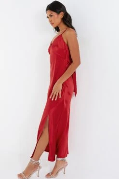 Red Satin Bow Midaxi Dress -Glamourista 00100036243 XS