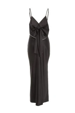 Black Satin Bow Midaxi Dress -Glamourista 00100036244 ZB