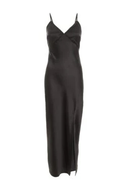 Black Satin Bow Midaxi Dress