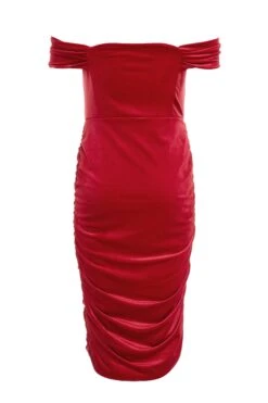 Red Velvet Bardot Midi Dress -Glamourista 00100036269 ZB