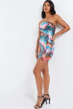 Multicoloured Sequin Marble Bandeau Mini Dress -Glamourista 00100036270 XS