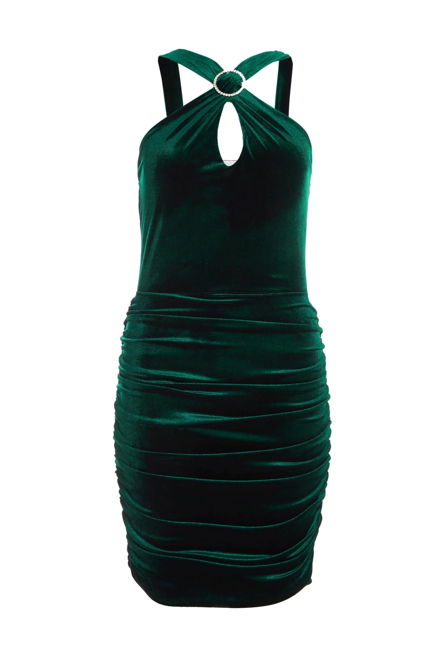 Bottle Green Velvet Diamante Halter Neck Dress 1 Bottle Green Velvet Diamante Halter Neck Dress