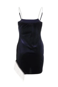 Blue Velvet Diamante Trim Mini Dress -Glamourista 00100036275 ZB
