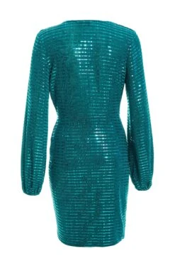 Teal Sequin Ruched Bodycon Mini Dress -Glamourista 00100036282 ZB