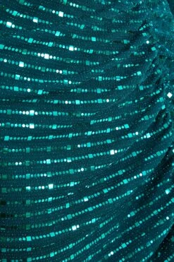 Teal Sequin Ruched Bodycon Mini Dress -Glamourista 00100036282 ZS