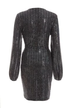 Black Sequin Ruched Bodycon Mini Dress -Glamourista 00100036283 ZB