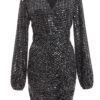 Black Sequin Ruched Bodycon Mini Dress