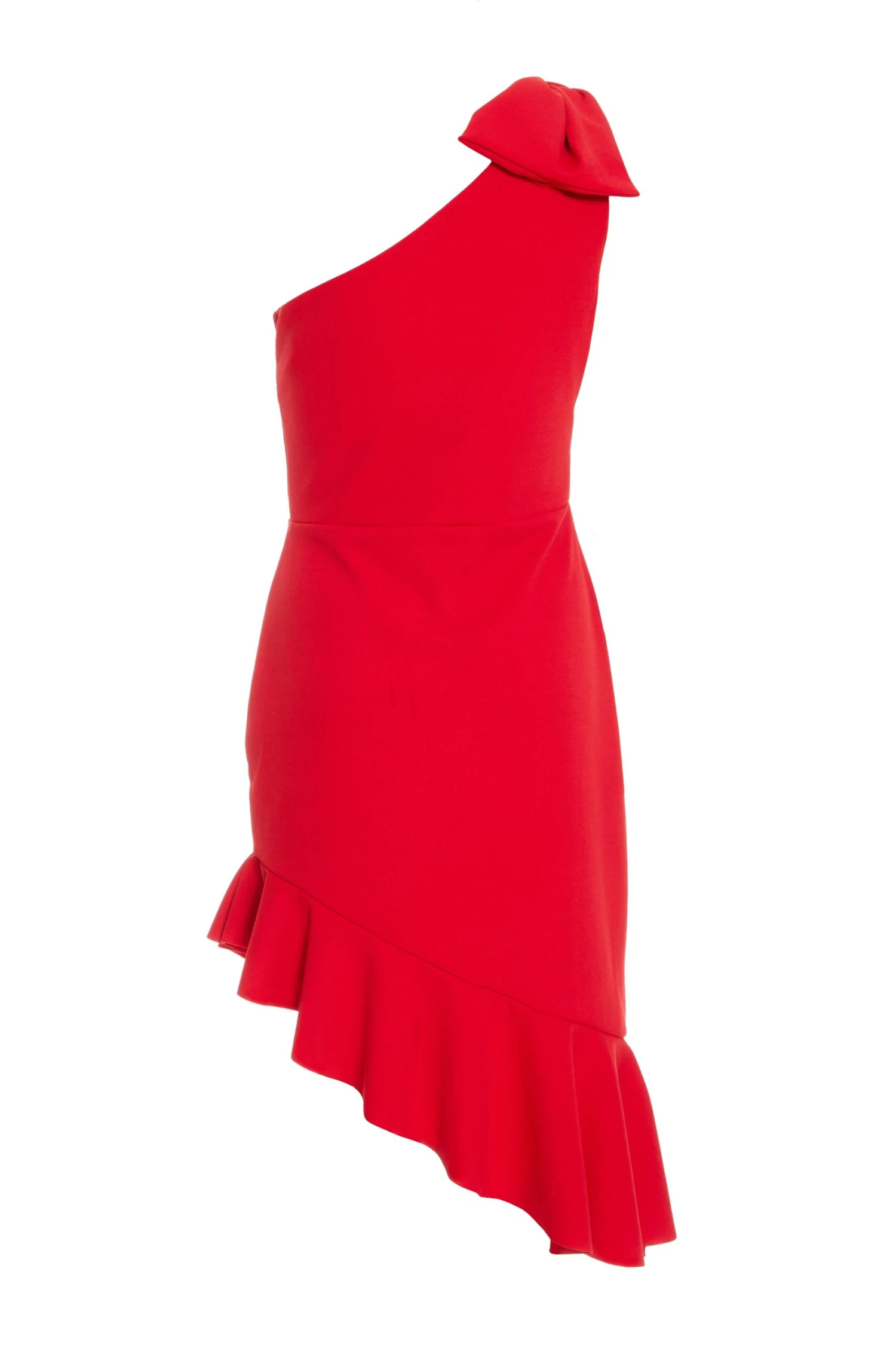 Red One Shoulder Bow Midi Dress 5 Red One Shoulder Bow Midi Dress - Image 5