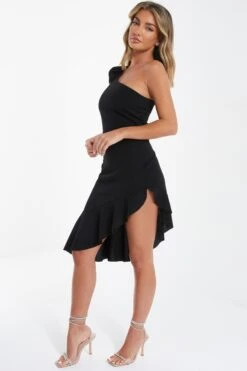 Black One Shoulder Bow Midi Dress -Glamourista 00100036300 XS