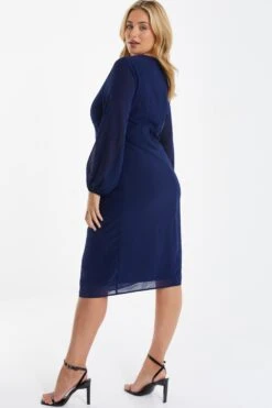 Curve Navy Chiffon Knot Midi Dress -Glamourista 00100036321 XB