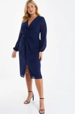 Curve Navy Chiffon Knot Midi Dress -Glamourista 00100036321 XS