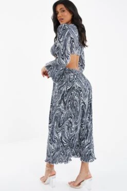 Black Plisse Swirl Midaxi Dress -Glamourista 00100036322 XB