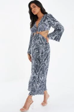 Black Plisse Swirl Midaxi Dress -Glamourista 00100036322 XS