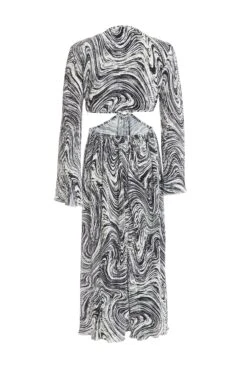 Black Plisse Swirl Midaxi Dress -Glamourista 00100036322 ZB