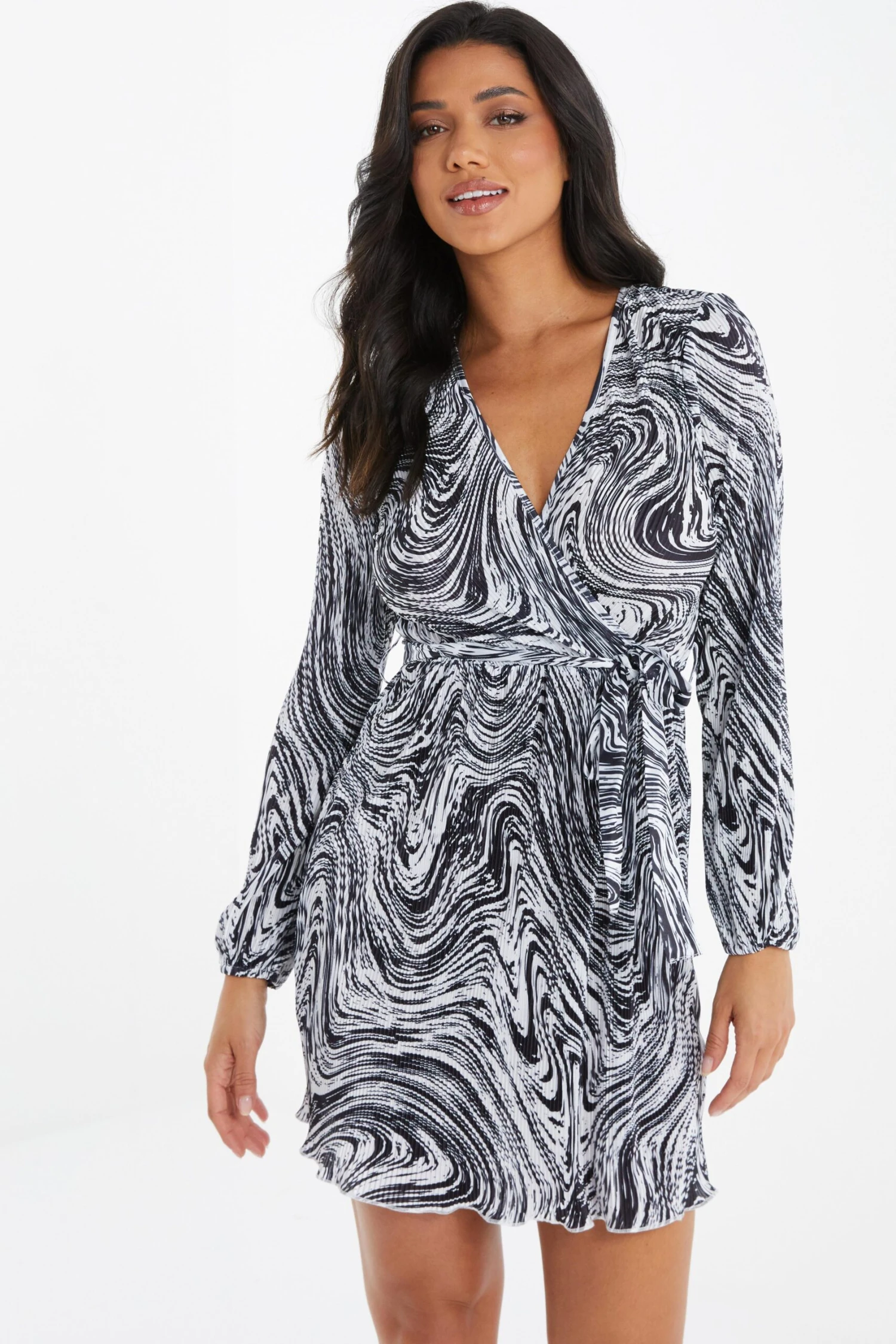 Black Plisse Swirl Wrap Dress 2 Black Plisse Swirl Wrap Dress - Image 2