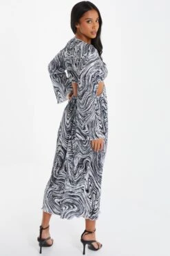 Petite Black Plisse Swirl Midaxi Dress -Glamourista 00100036324 XB