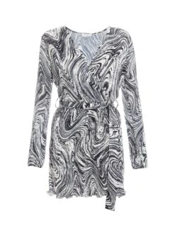 Petite Black Plisse Swirl Wrap Dress