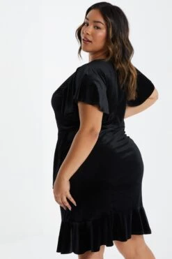 Curve Black Velvet Frill Dress -Glamourista 00100036328 XB