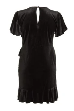 Curve Black Velvet Frill Dress -Glamourista 00100036328 ZB