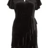 Curve Black Velvet Frill Dress
