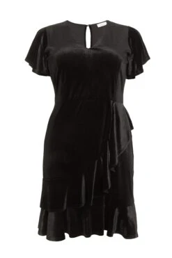 Curve Black Velvet Frill Dress
