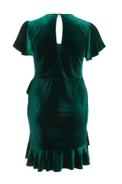 Curve Bottle Green Velvet Frill Dress -Glamourista 00100036329 ZB