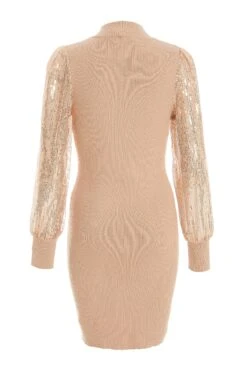Stone Knitted Sequin Sleeve Jumper Dress 10 Stone Knitted Sequin Sleeve Jumper Dress -Glamourista 00100036331 ZB