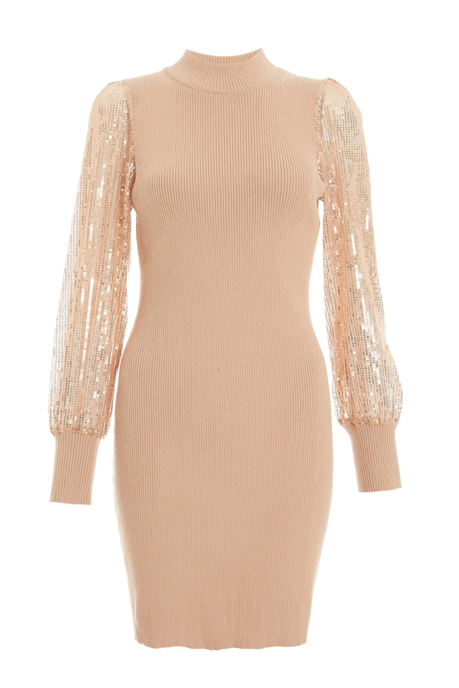 Stone Knitted Sequin Sleeve Jumper Dress 1 Stone Knitted Sequin Sleeve Jumper Dress