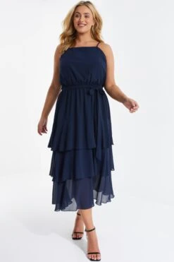 Curve Navy Chiffon Tiered Midaxi Dress -Glamourista 00100036335 XS