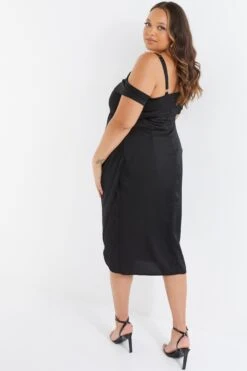 Curve Black Satin Ruched Midi Dress 8 Curve Black Satin Ruched Midi Dress -Glamourista 00100036344 XB